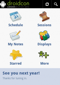 Écran d'accueil de Droidcon