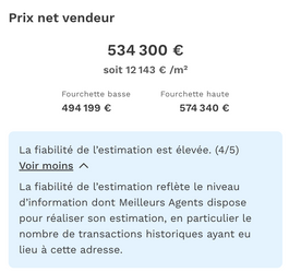 Fiabilité d’un prix de bien immobilier donnée par https://www.meilleursagents.com/