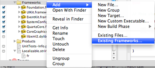 ajouter un framework dans XCode