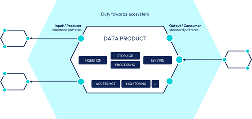 Zoom on data product components and surrounding ecosystem.