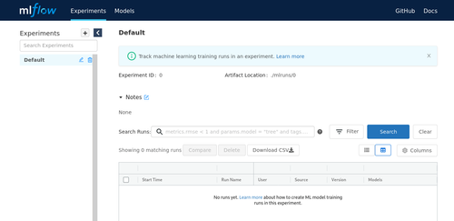 MLflow tracking UI vierge