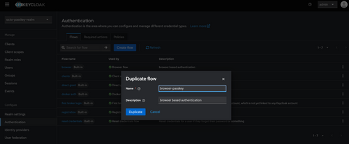 Duplication du flow "browser" en "browser-passkey"