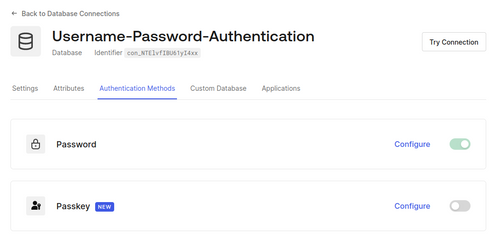 Ecran de configuration des méthodes d'authentification