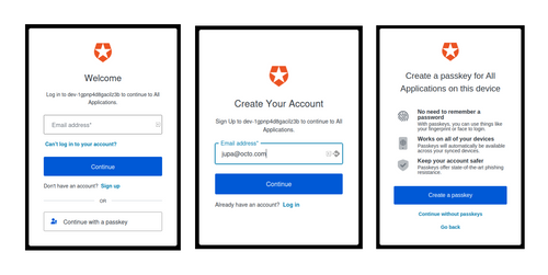 Parcours de création d'une passkey sur Auth0