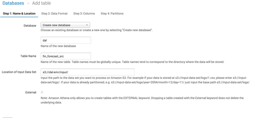 Create your database and point to your S3 bucket