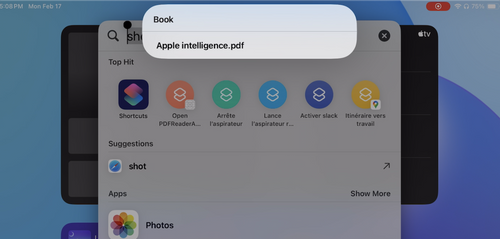 Ouverture d'un livre par un shortcut