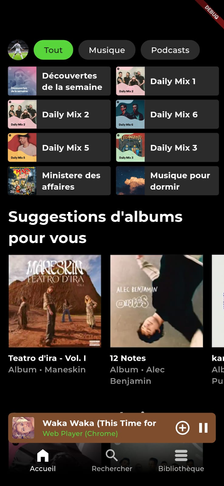 Écran de l'application de streaming musical que l'on va étudier dans la suite de l'article