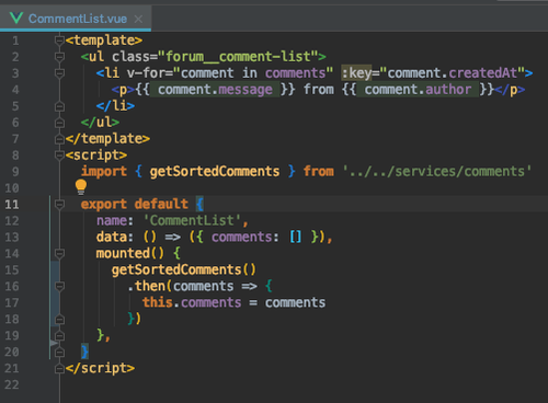 Code d'un composant Front simplifié sans logique