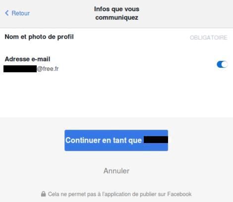 Page de consentement Facebook