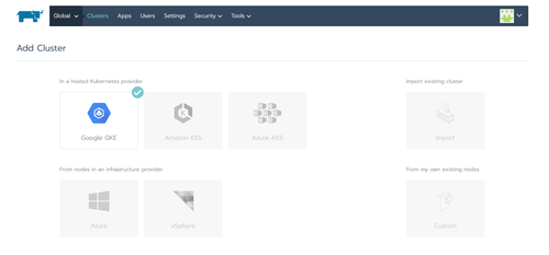 Interface Rancher pour déployer des clusters Kubernetes