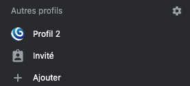 Copie d’écran "Autres profils" avec 2 profils existants "Profil 2" "Invité" et une possibilité d’en ajouter en appuyant sur le bouton éponyme.