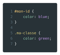 #mon-id { color: blue; }
.ma-classe { color: green; }